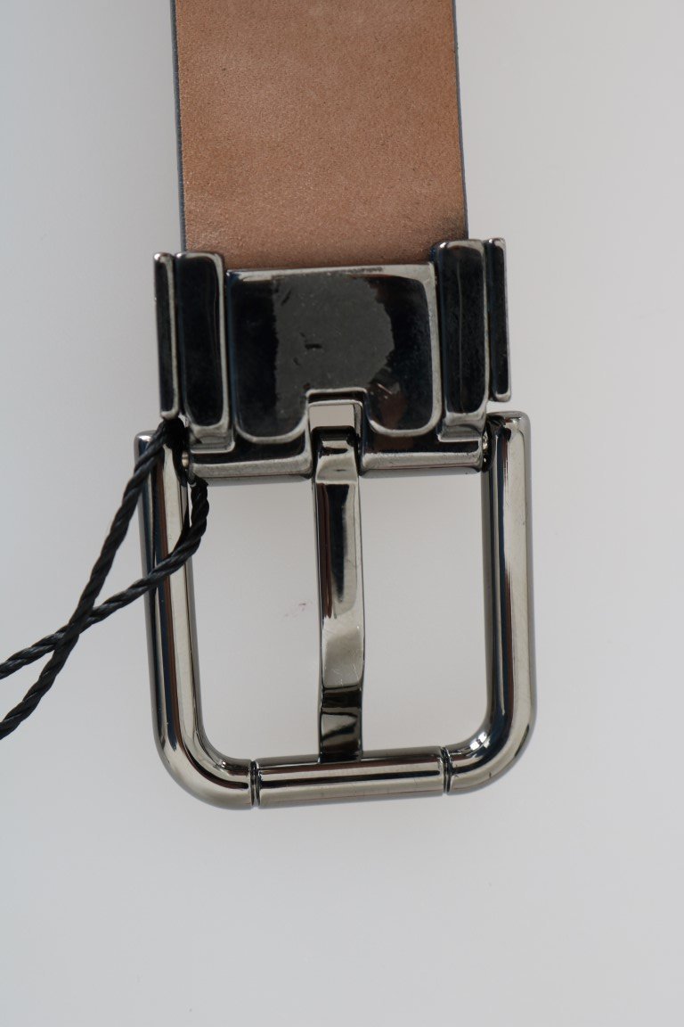 Gray Leather Silver Buckle Belt