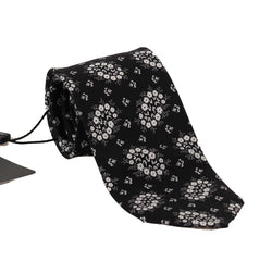 Black Silk White Floral Print Tie