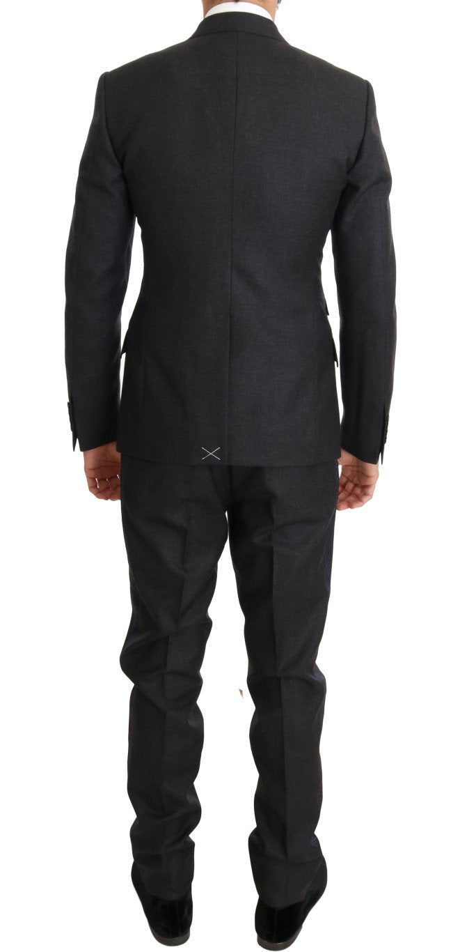 Gray Wool Blue Silk Double Breasted Suit