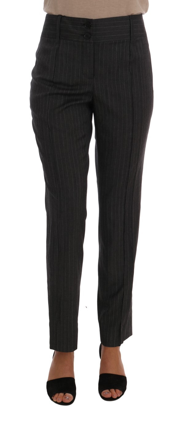 Gray Viscose Wool Stretch Striped Pants