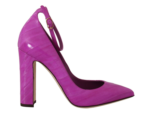 Pink Eelskin Ankle Strap Pumps