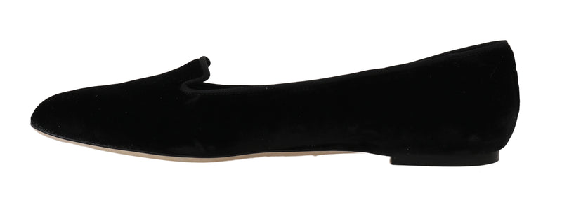 Black Velvet Leather Ballet Flats