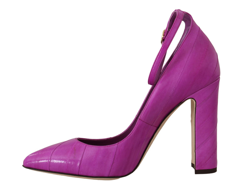 Pink Eelskin Ankle Strap Pumps