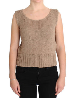 Beige Cotton Knitted Sleeveless Sweater