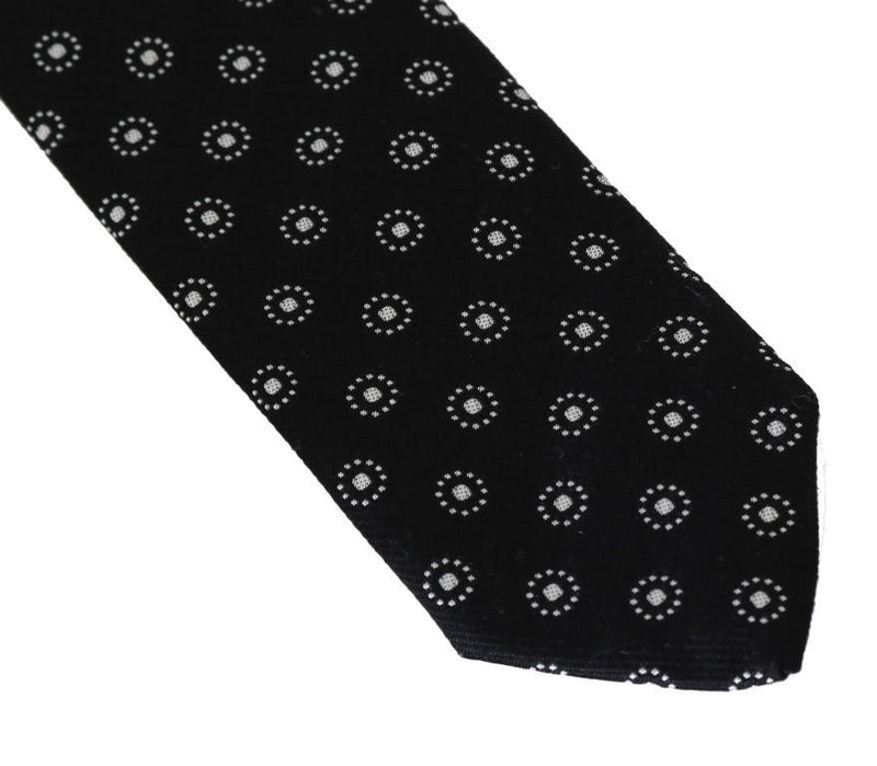 Black Silk White Pattern Classic Tie