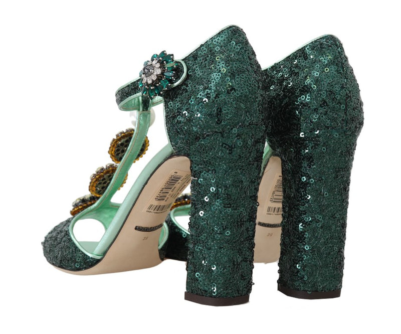 Green Sequin Leather Crystal Sandal