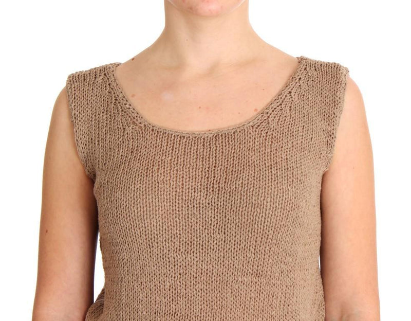 Beige Cotton Knitted Sleeveless Sweater