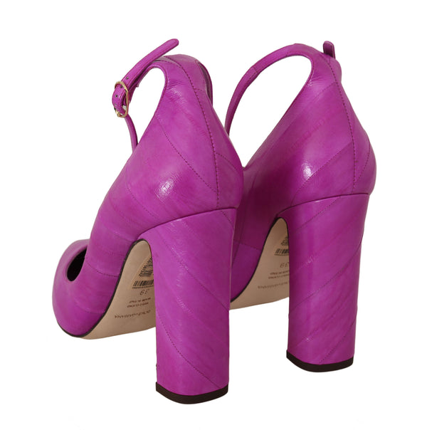 Pink Eelskin Ankle Strap Pumps