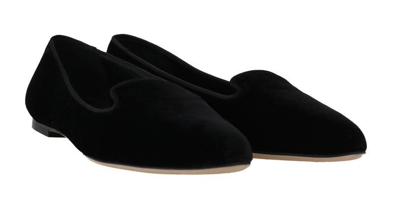 Black Velvet Leather Ballet Flats