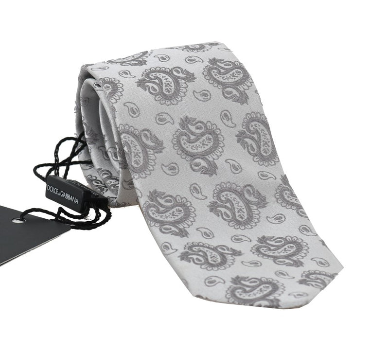 Gray Silk Paisley Print Classic Tie