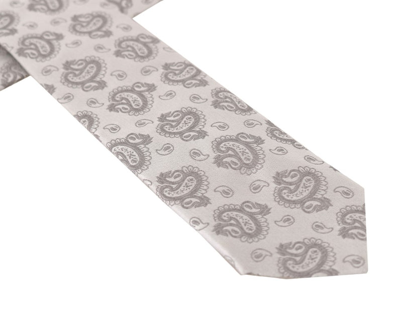 Gray Silk Paisley Print Classic Tie