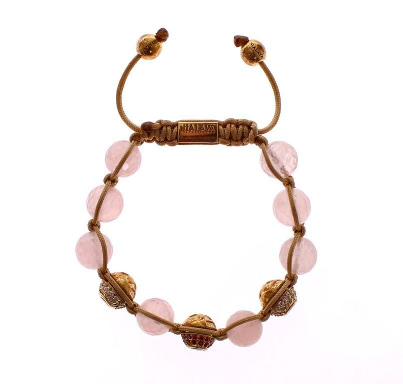 Rose Quartz Red CZ 18K Gold 925 Silver Bracelet