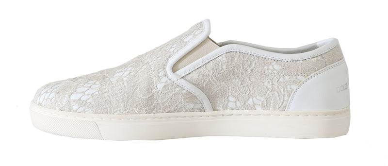White Leather Lace Slip On Loafers