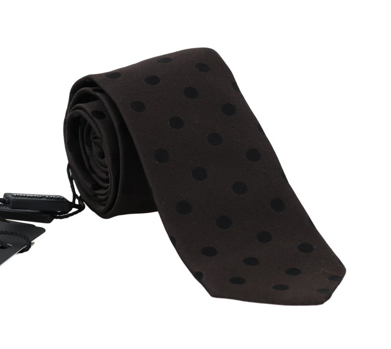 Brown Silk Black Polka Dot Classic Tie