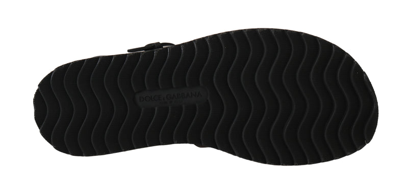 Black Leather Strap Crystal Sandals