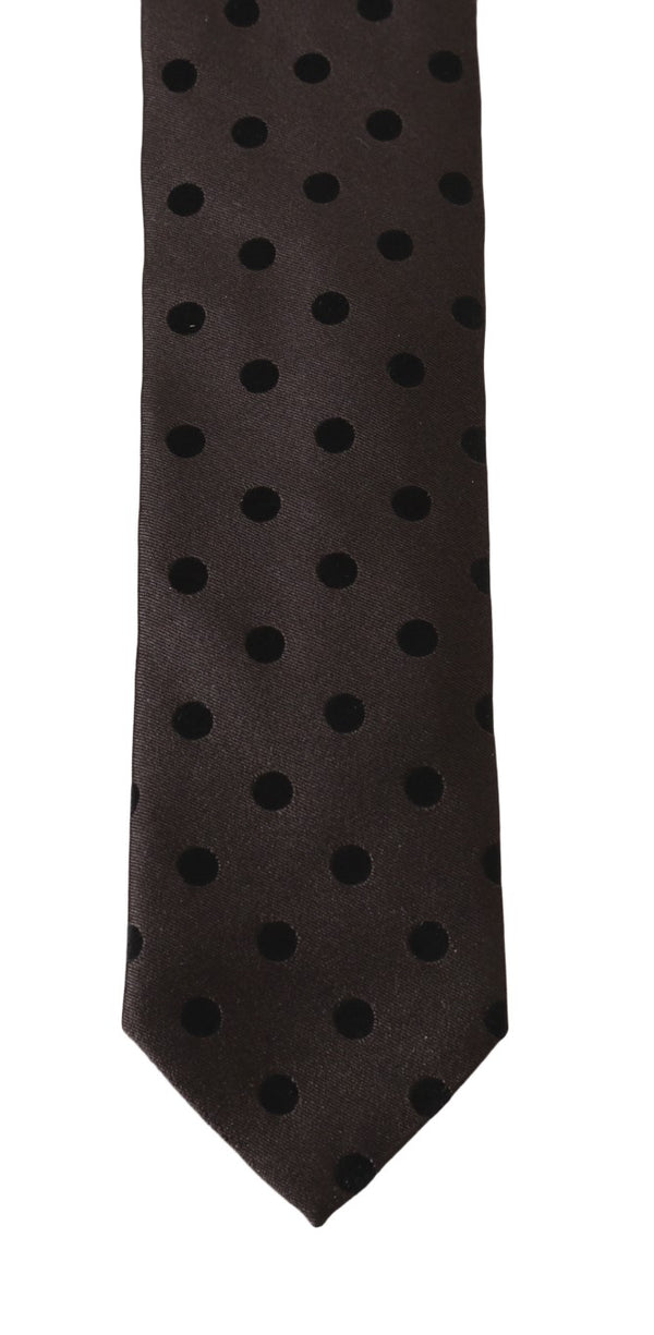 Brown Silk Black Polka Dot Classic Tie