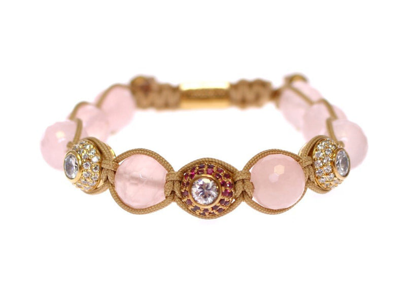 Rose Quartz Red CZ 18K Gold 925 Silver Bracelet