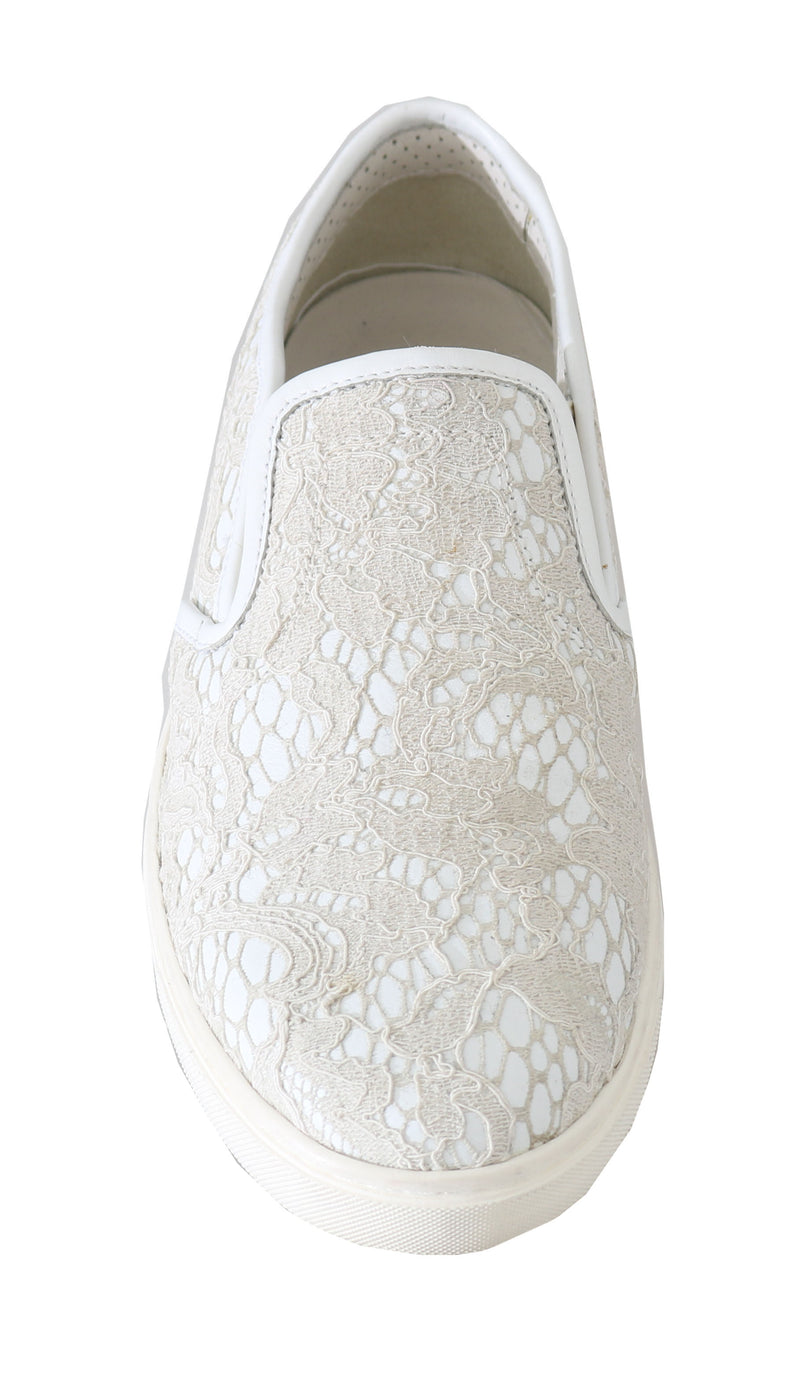 White Leather Lace Slip On Loafers