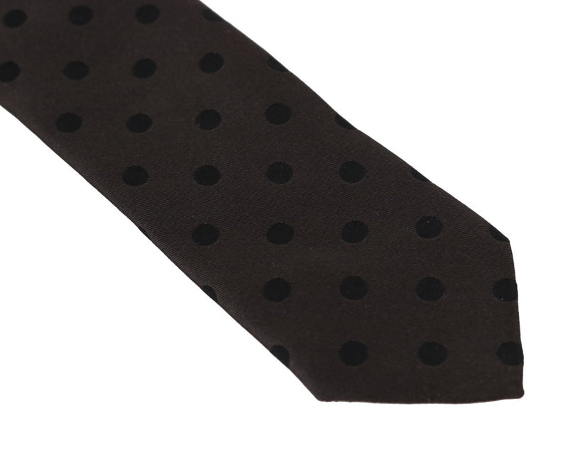 Brown Silk Black Polka Dot Classic Tie