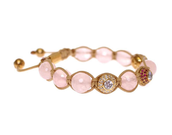 Rose Quartz Red CZ 18K Gold 925 Silver Bracelet