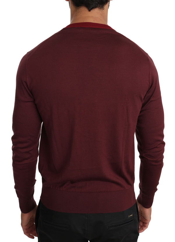 Bordeaux 100% Silk V-neck Crown Sweater