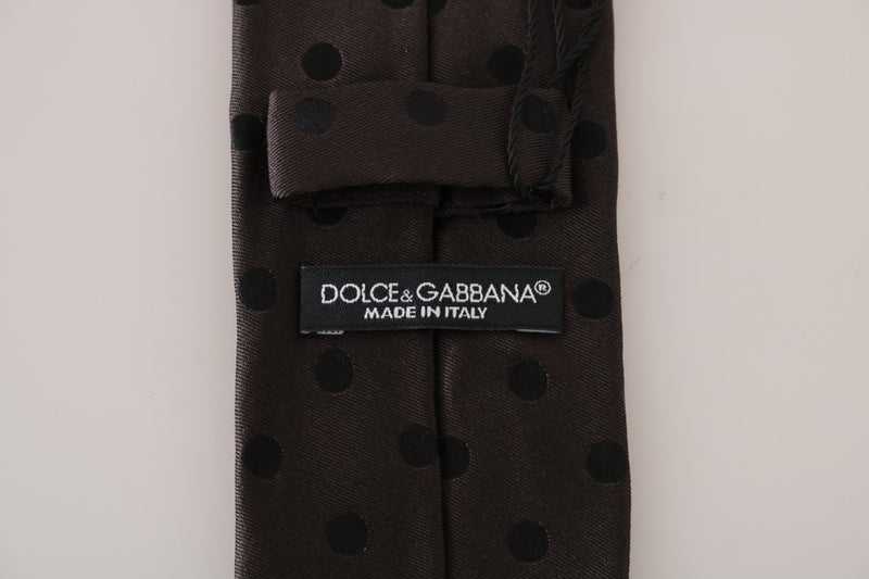 Brown Silk Black Polka Dot Classic Tie