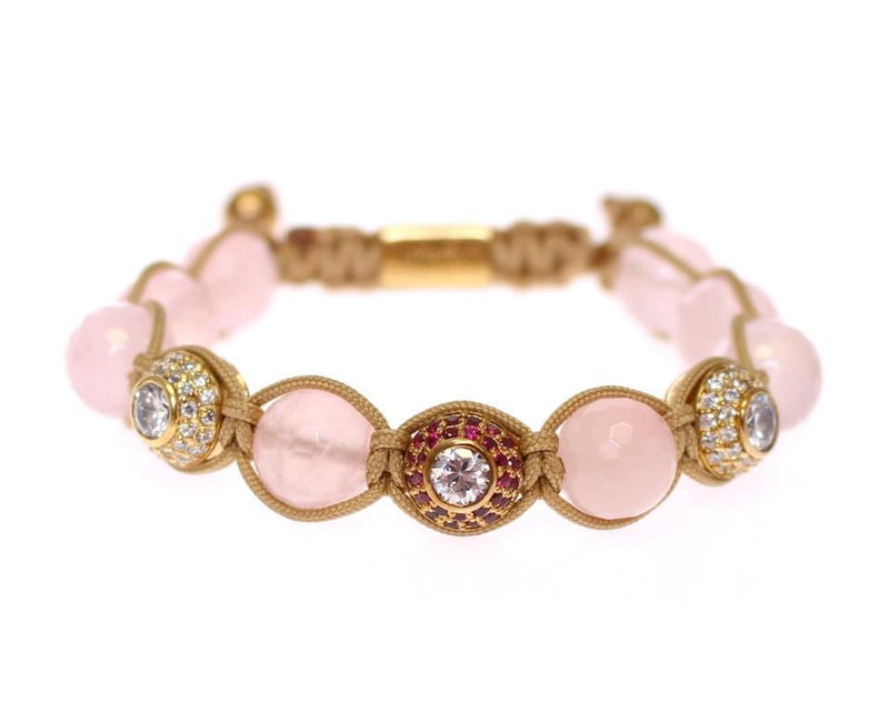 Rose Quartz Red CZ 18K Gold 925 Silver Bracelet