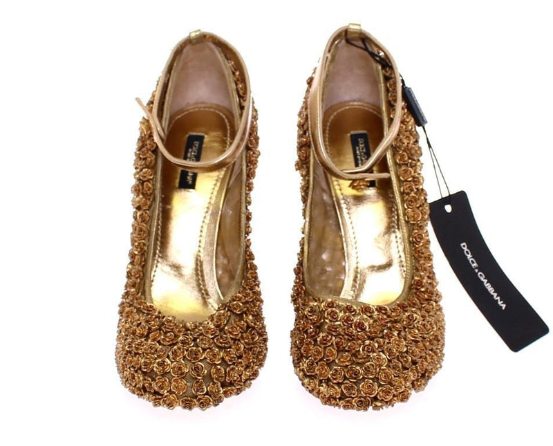 Gold Floral Metal Leather Pumps