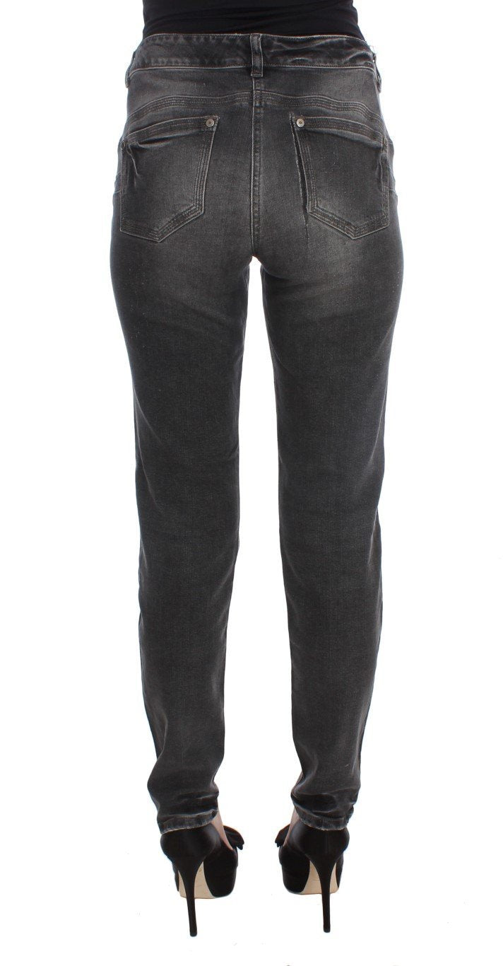 Gray Wash Cotton Blend Stretch Jeans