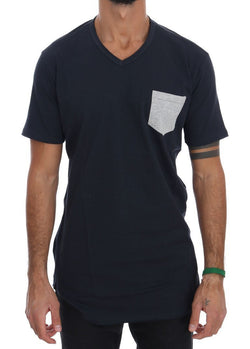 Blue Cotton V-neck T-Shirt