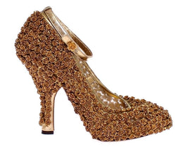 Gold Floral Metal Leather Pumps