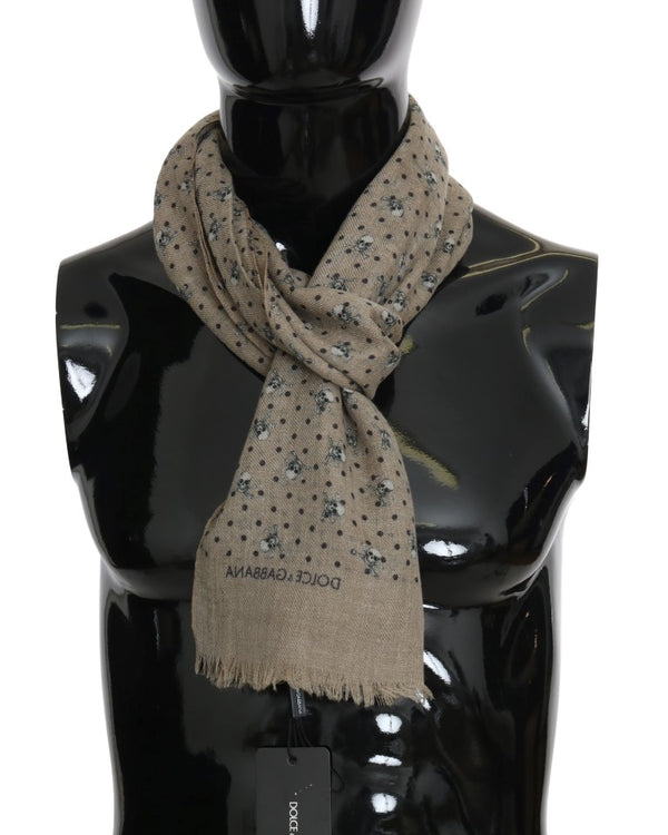 Beige Cashmere Skull Print Scarf