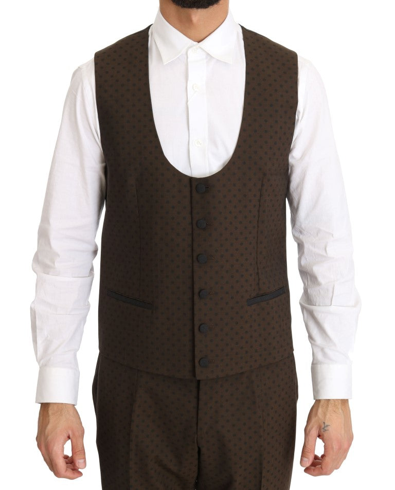 Brown Wool Stretch Long 3 Piece Suit