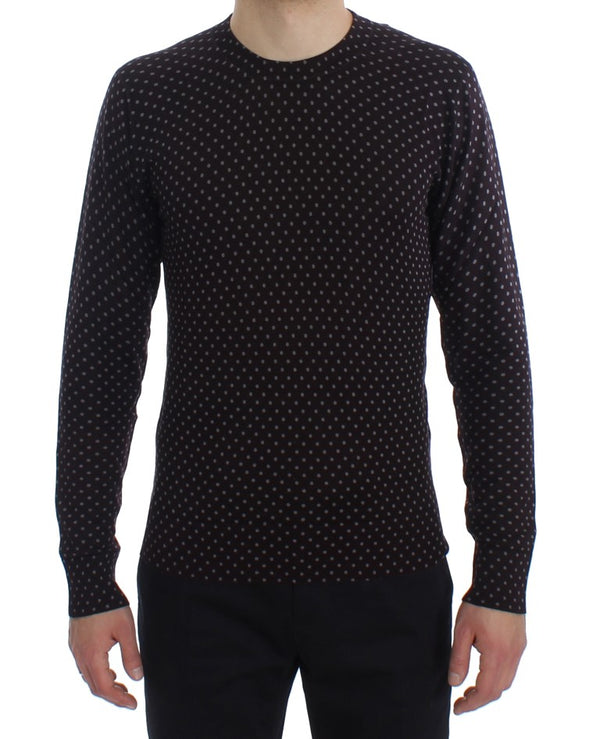 Brown Polka Dot Silk Pullover Sweater