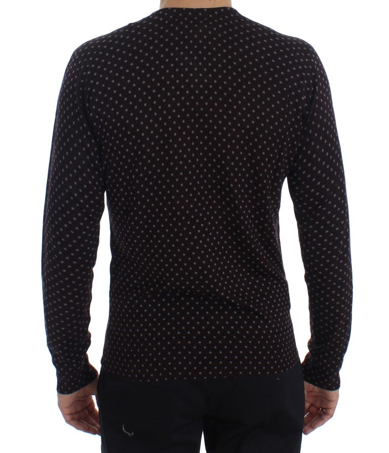 Brown Polka Dot Silk Pullover Sweater