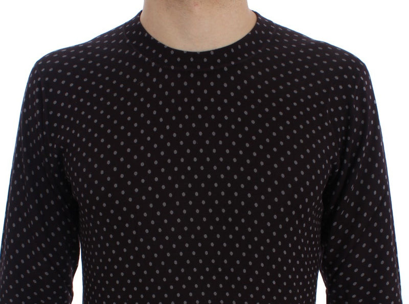 Brown Polka Dot Silk Pullover Sweater