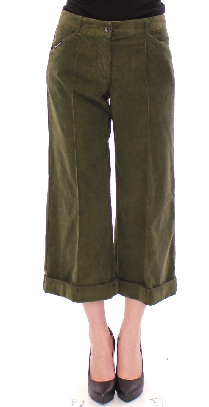 Green Cotton Corduroys Cropped Jeans Pants