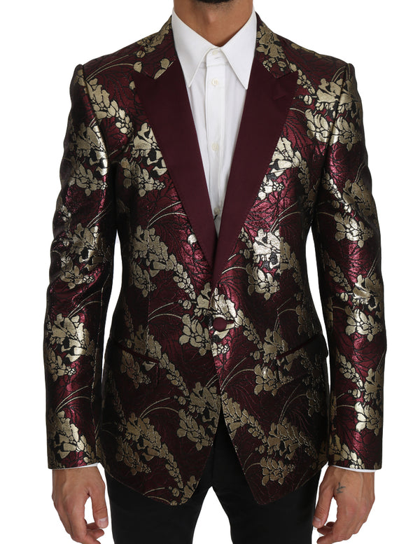 Bordeaux Gold Shiny Jacquard Blazer Jacket