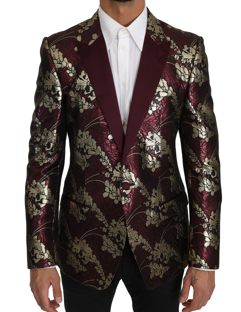 Bordeaux Gold Shiny Jacquard Blazer Jacket