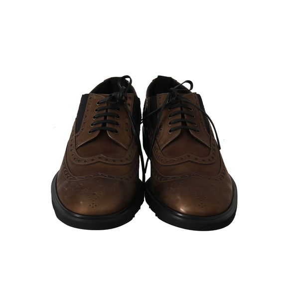 Brown Leather Derby Wingtip Dress Shoes