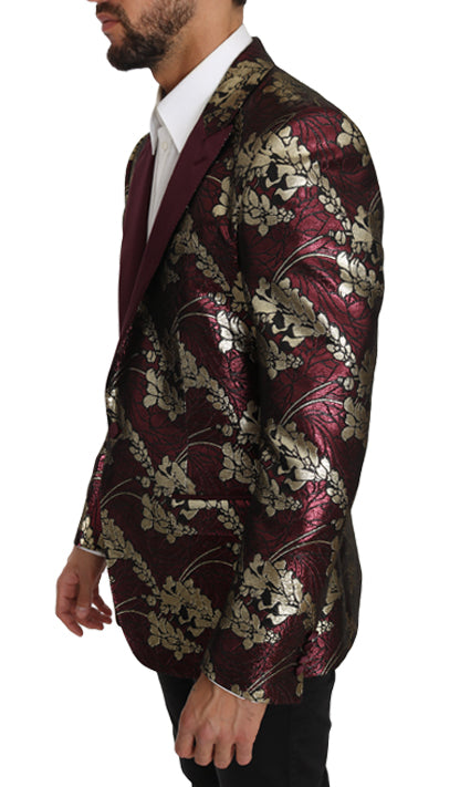 Bordeaux Gold Shiny Jacquard Blazer Jacket