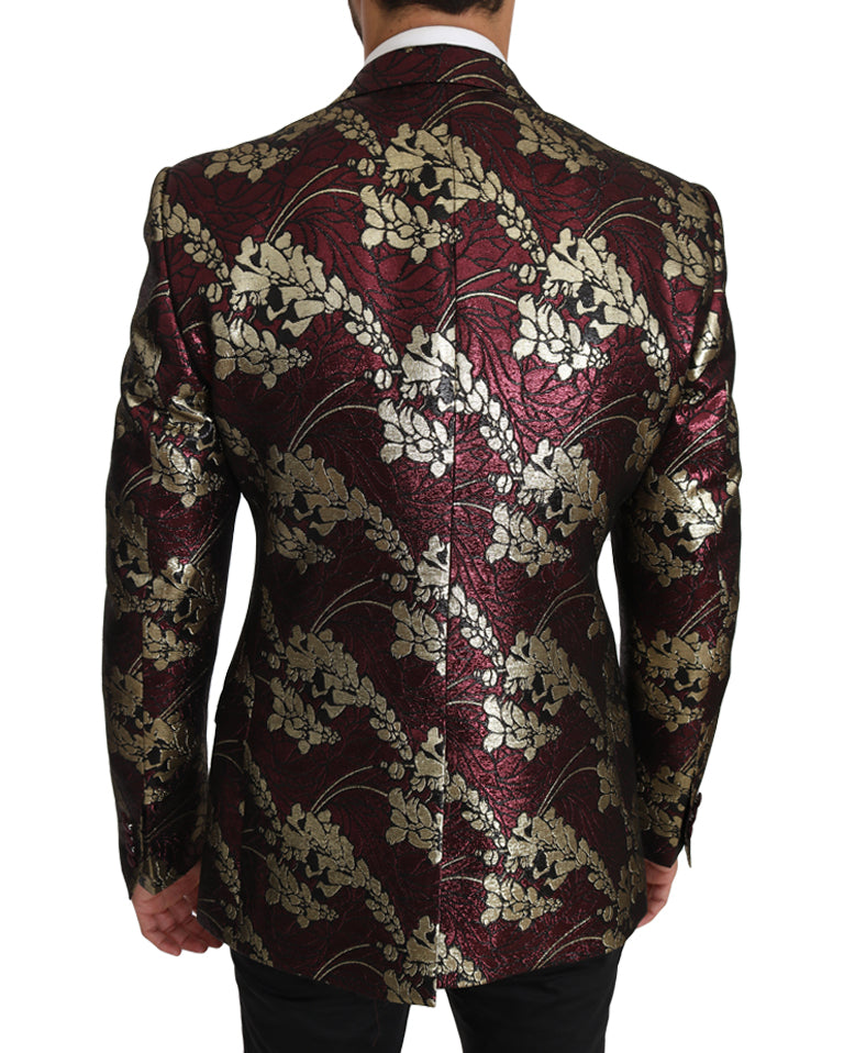 Bordeaux Gold Shiny Jacquard Blazer Jacket