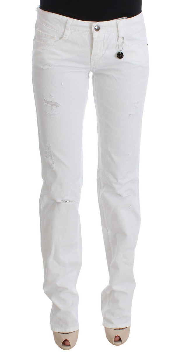 White Cotton Slim Fit Denim Bootcut Jeans