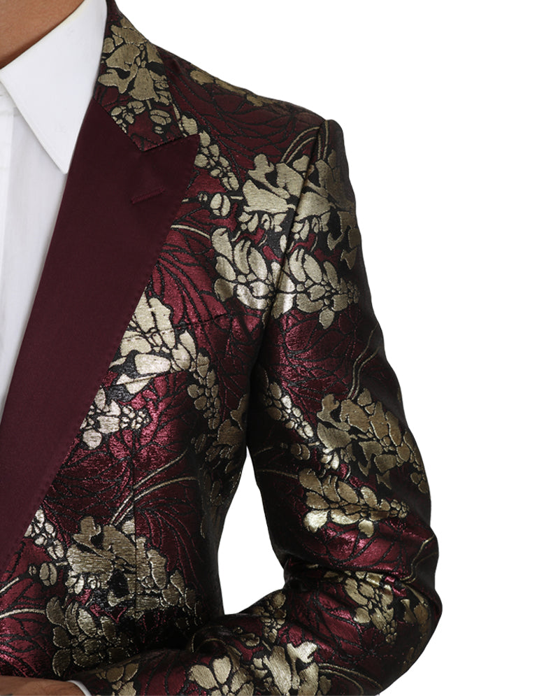 Bordeaux Gold Shiny Jacquard Blazer Jacket