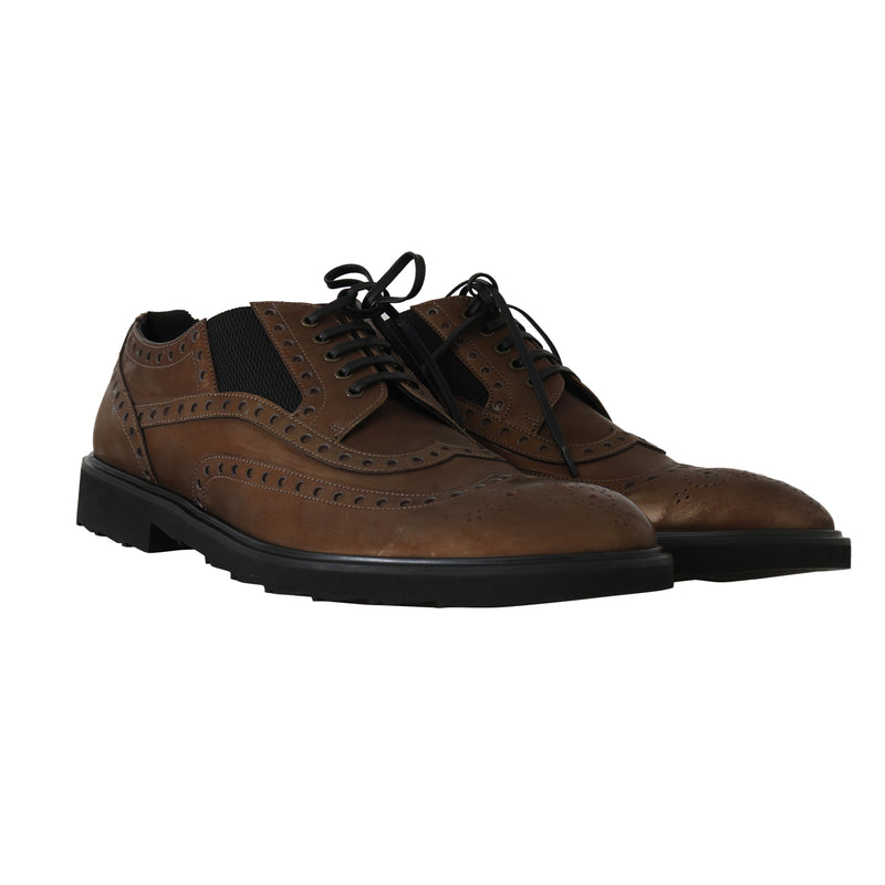 Brown Leather Derby Wingtip Dress Shoes