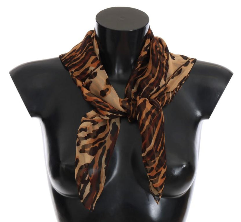 Brown Tiger Square Silk Scarf