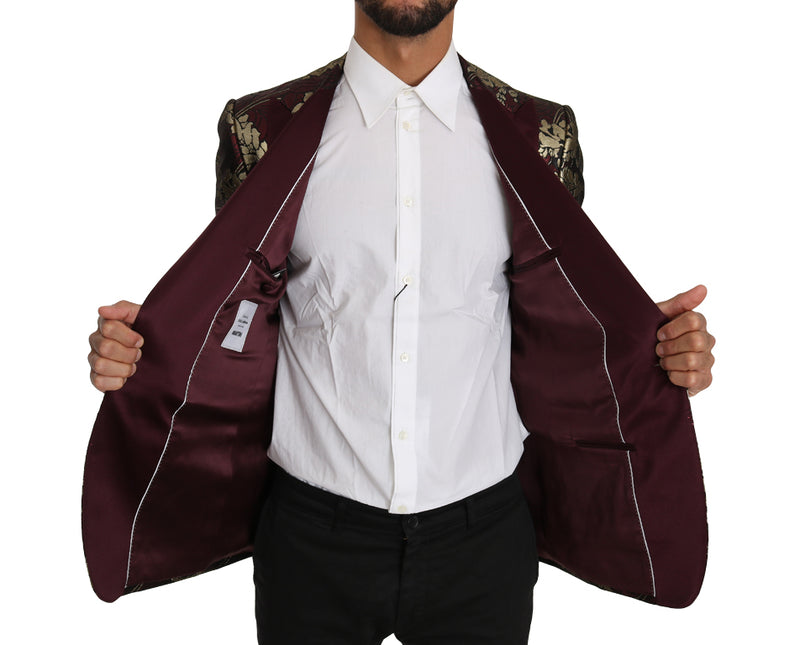 Bordeaux Gold Shiny Jacquard Blazer Jacket