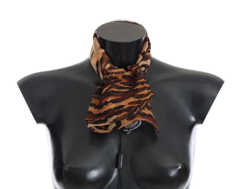 Brown Tiger Square Silk Scarf