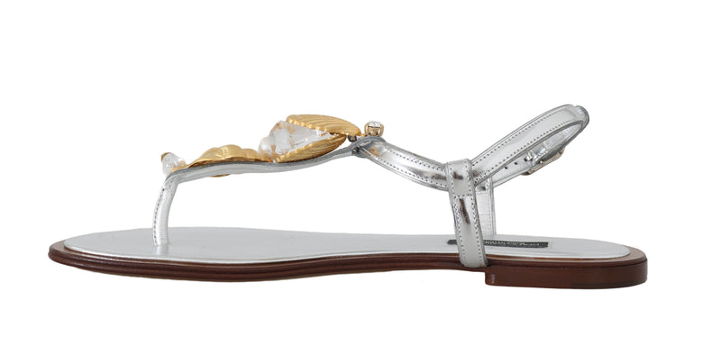 Silver Leather Seashell Pearl Sandals