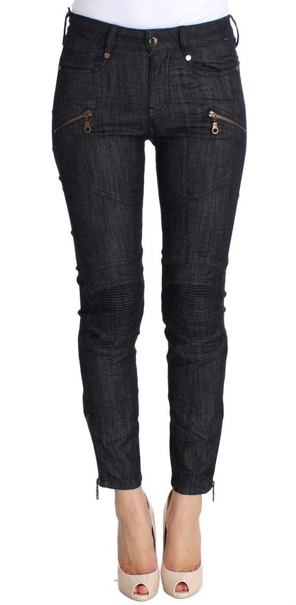 Blue Cropped Cotton Stretch Skinny Slim Fit Jeans